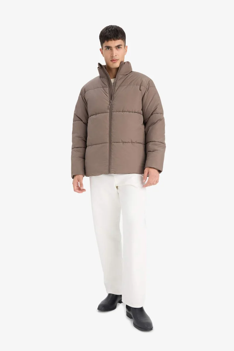 ديفاكتو Regular Fit Stand Collar Plush Lined Knit Cuffed Waterproof Jacket