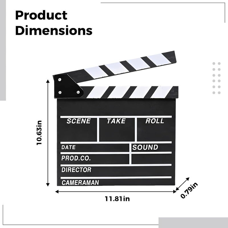 11.8 in Movie Clapperboard, Wooden Clapper Board, Black English Version Clapboard, Photo Props for Filming, Decoration, Movie Party Decor - Image 2