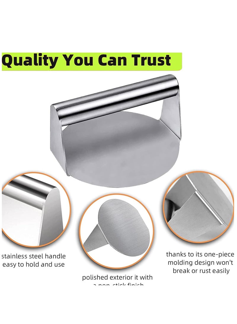 Altheqa Stainless Steel Burger Press, 14cm Round Smash Burger Press, Professional Griddle Accessories Kit for Flat Top Grill, Hamburger Patty Maker and Squeeze Grease, Easy to Clean  - Image 3