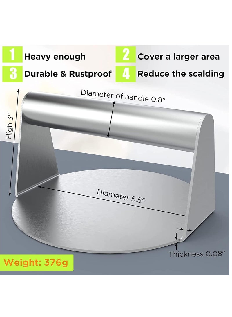 Altheqa Stainless Steel Burger Press, 14cm Round Smash Burger Press, Professional Griddle Accessories Kit for Flat Top Grill, Hamburger Patty Maker and Squeeze Grease, Easy to Clean  - Image 2