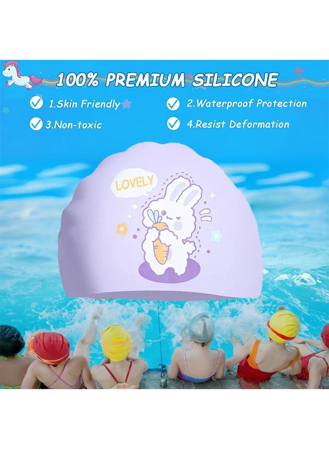 JIAROU 2 Pieces Swim Caps for Kids Girls Toddler Unicorn Silicone Swimming Hat Age 2-14 Waterproof Unisex Bathing Cap for Long and Short Hair Children - Image 3
