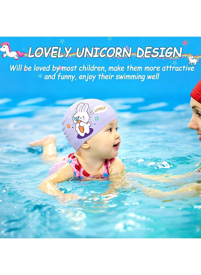 JIAROU 2 Pieces Swim Caps for Kids Girls Toddler Unicorn Silicone Swimming Hat Age 2-14 Waterproof Unisex Bathing Cap for Long and Short Hair Children - Image 4