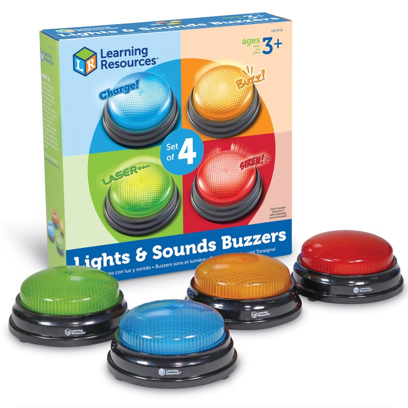 Learning Resources Lights and Sounds Buzzers - Classroom Must Haves Supplies, Kids Toys, Sound Effect Button, Family Game Shows For Trivia, Participation Tools Boys and Girls Birthday Gifts - Image 1