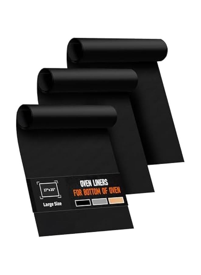 3 Pack Oven Liners for Bottom of Oven, 17x25 Large Heavy Duty Non-Stick Reusable Oven Mat for Electric, Gas, Toaster & Convection Ovens - BPA & PFOA Free, Dishwasher Safe, Kitchen Essentials, Black - Image 1