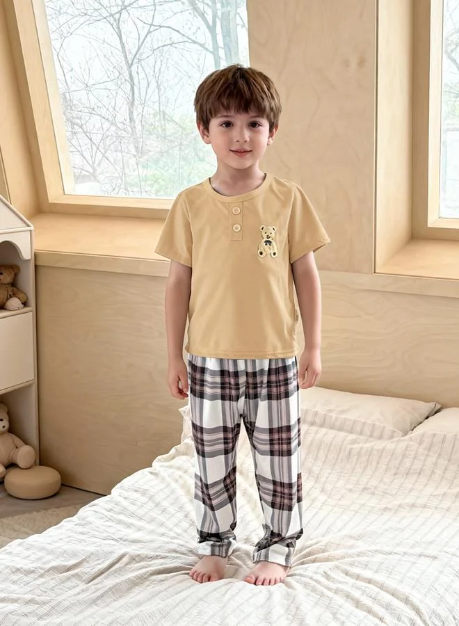 Take Two  Boys Bear Print T-Shirt And Checked Pyjama Set for Men | Best Price UAE