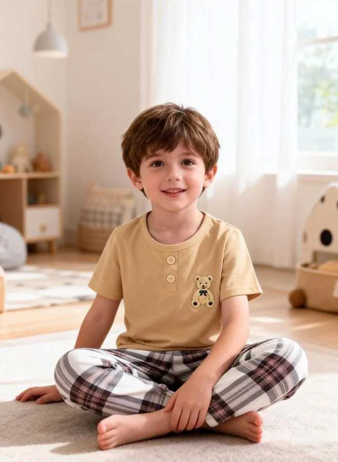 Take Two  Boys Bear Print T-Shirt And Checked Pyjama Set for Men | Best Price UAE