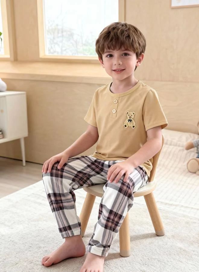 Take Two  Boys Bear Print T-Shirt And Checked Pyjama Set for Men | Best Price UAE