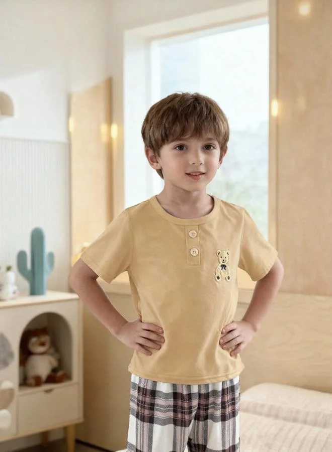 Take Two Boys Bear Print T-Shirt and Checked Pyjama Set