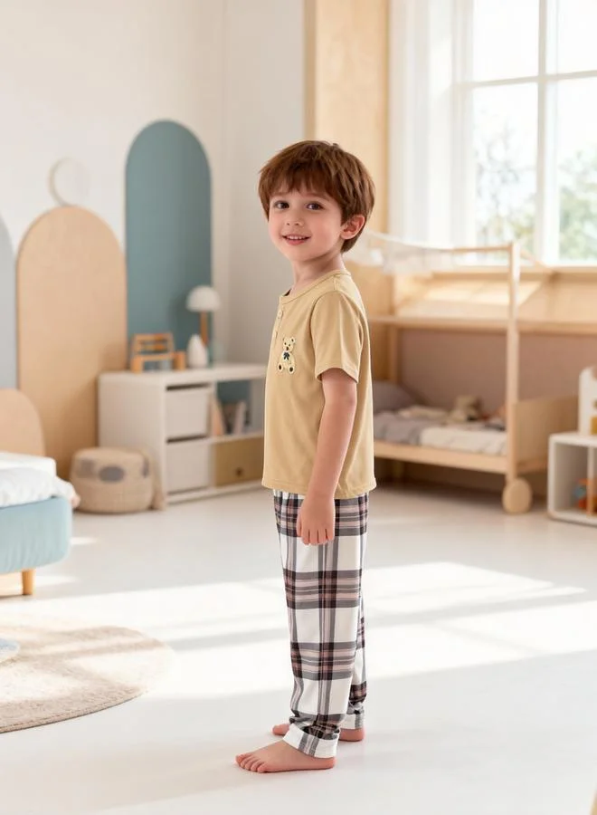 Take Two  Boys Bear Print T-Shirt And Checked Pyjama Set for Men | Best Price UAE