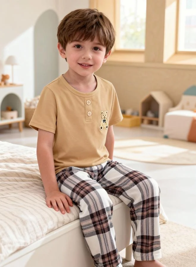 Take Two  Boys Bear Print T-Shirt And Checked Pyjama Set for Men | Best Price UAE