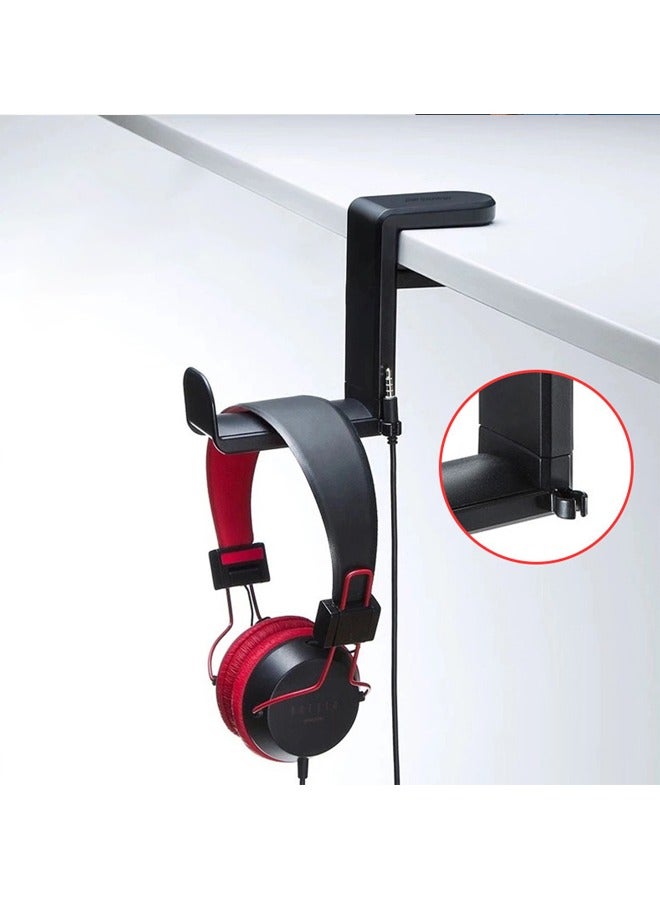 PC Gaming Headphone Stand,Under Desk Headset Holder，Adjustable Clip-On Headphone Stand,360° Rotating Cable Clip Organize,for All Headphones Size (Black)  - Image 1