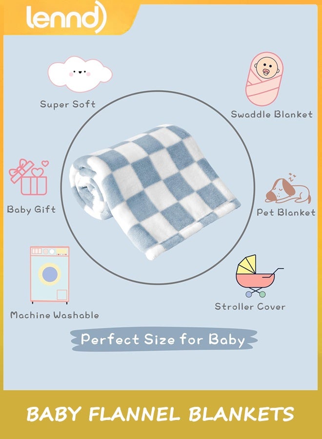 LENND Checkered Baby Blanket flannel  Baby Blankets for Boys, Ultra Soft Cozy Fluffy Infant Toddler Newborn Receiving Blankets for Crib Stroller, 75*100cm, Blue - Image 5