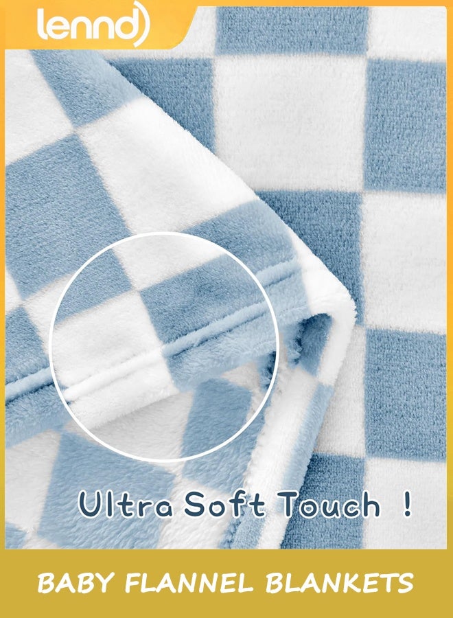 LENND Checkered Baby Blanket flannel  Baby Blankets for Boys, Ultra Soft Cozy Fluffy Infant Toddler Newborn Receiving Blankets for Crib Stroller, 75*100cm, Blue - Image 4