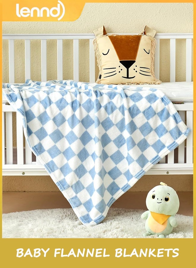 LENND Checkered Baby Blanket flannel  Baby Blankets for Boys, Ultra Soft Cozy Fluffy Infant Toddler Newborn Receiving Blankets for Crib Stroller, 75*100cm, Blue - Image 3