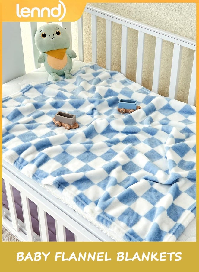 LENND Checkered Baby Blanket flannel  Baby Blankets for Boys, Ultra Soft Cozy Fluffy Infant Toddler Newborn Receiving Blankets for Crib Stroller, 75*100cm, Blue - Image 2