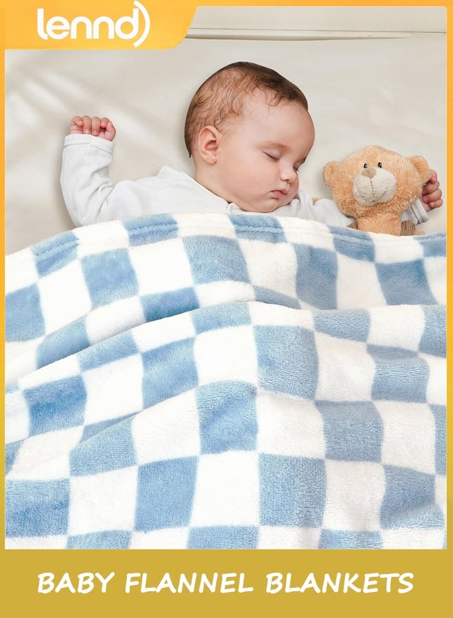 LENND Checkered Baby Blanket flannel  Baby Blankets for Boys, Ultra Soft Cozy Fluffy Infant Toddler Newborn Receiving Blankets for Crib Stroller, 75*100cm, Blue - Image 1