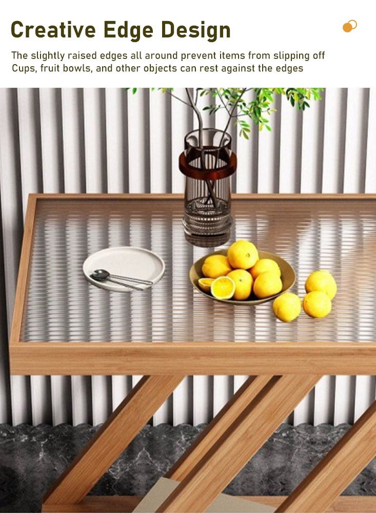 Perfii Z-Frame Glass Top Side Wood Table with Storage and Compact Design - Image 3