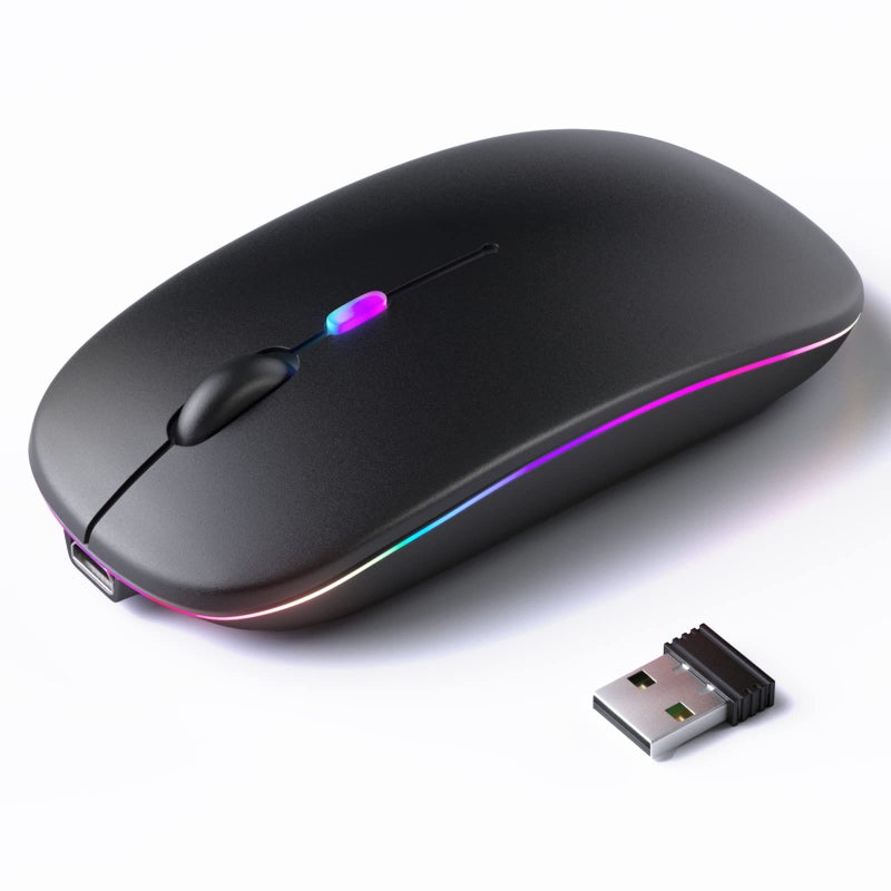 KANMABPC Wireless Bluetooth Mouse, Rechargeable LED Dual Mode Mouse (Bluetooth 5.2 and USB Receiver) Portable Silent Mouse,for Laptop/Desktop/Tablet (Black) - Image 1