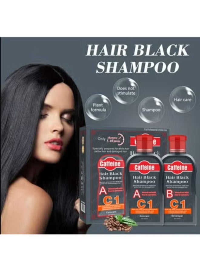 Caffeine Hair care once effective natural caffeine Colorant shampoo set with two shampoos for black hair 400 ml
