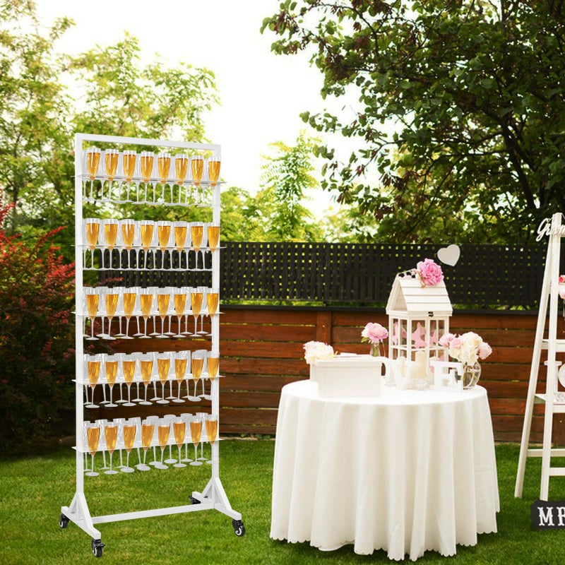 HUAGHEE Champagne Wall Holder for Party Holder Up to 80 Cups, 5 Layer Movable Champagne Flute Holder Display, Metal Champagne Wall Stand, Drink Wall for Wedding, Bar Decor - Image 3