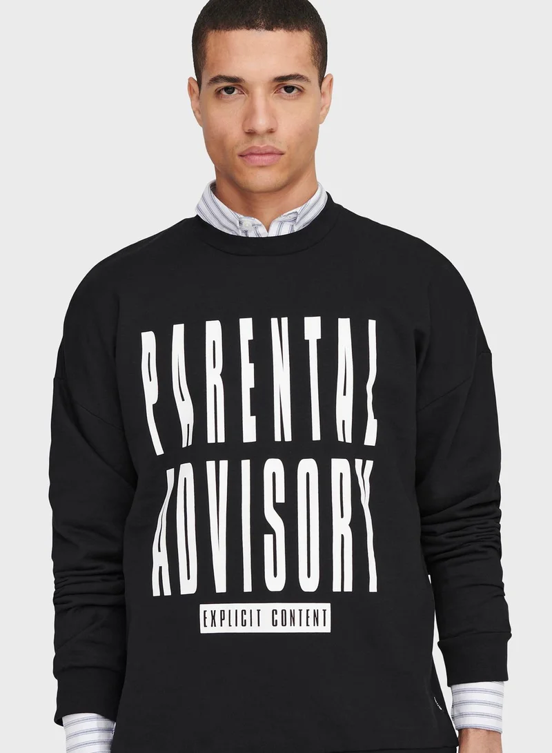 Only & Sons Slogan Relaxed Sweatshirt