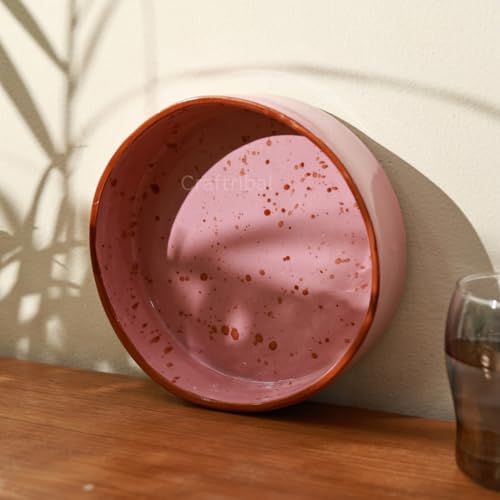 Craftribal Premium 800 ml Ceramic Pasta Bowl Set of 2|Glossy Glazed Finish|Pasta Serving Plate|Flat Bowl Set|Salad Bowl|Microwave, Oven Safe|Serving Bowl Set|Pink with Brown Rim - Image 3