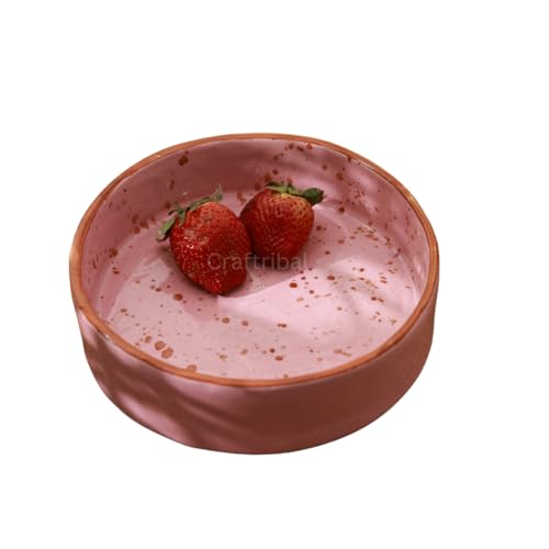 Craftribal Premium 800 ml Ceramic Pasta Bowl Set of 2|Glossy Glazed Finish|Pasta Serving Plate|Flat Bowl Set|Salad Bowl|Microwave, Oven Safe|Serving Bowl Set|Pink with Brown Rim - Image 5