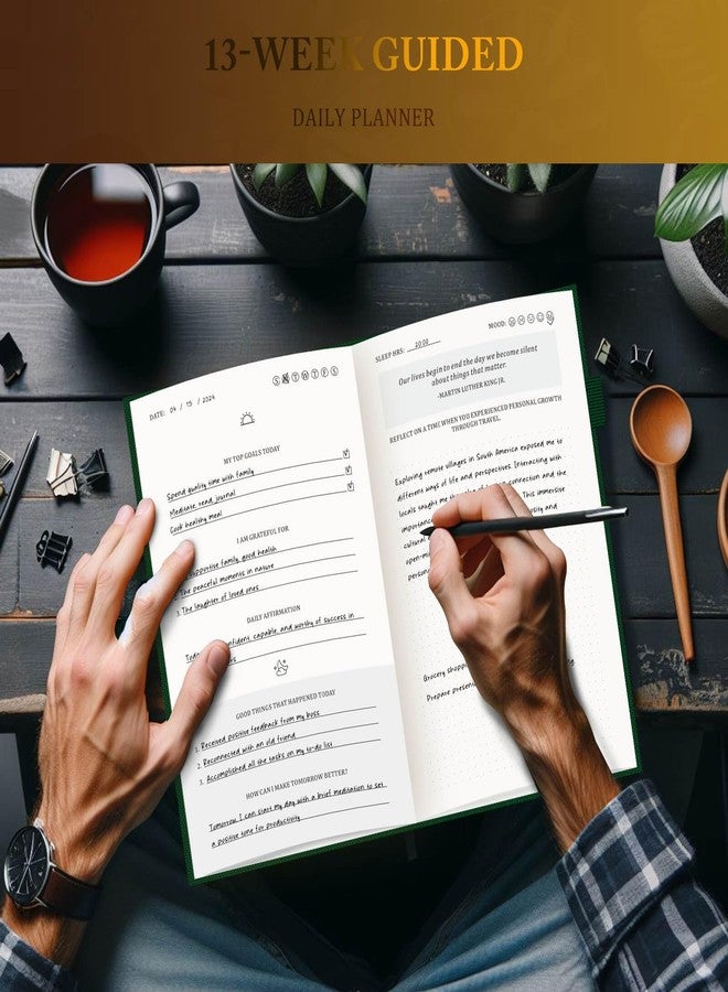 مفكرة إتقان الذات للرجال والنساء - مفكرة امتنان للتأمل اليومي واليقظة الذهنية والرعاية الذاتية - مفكرات موجهة لتحقيق الأهداف - مفكرات أهداف ملهمة مع حامل قلم (أخضر داكن) - Image 2