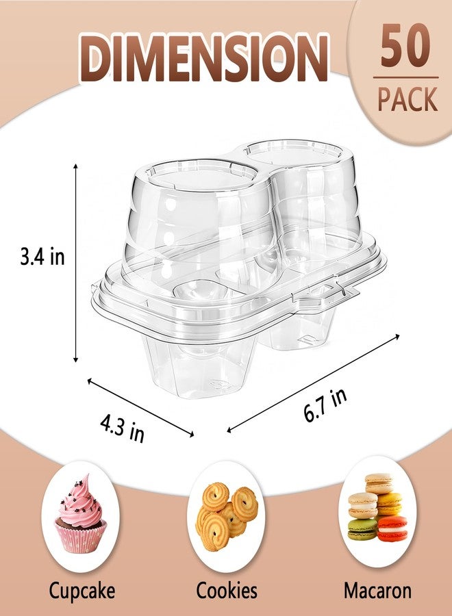 Slomg 50 Pack Plastic Cupcake Containers with Lids, Disposable 2 Count Clear Cupcake Boxes Holders Carrier, Cake Storage Packaging to Go Muffin Containers for Dessert Donuts Wedding Birthday Party - Image 2