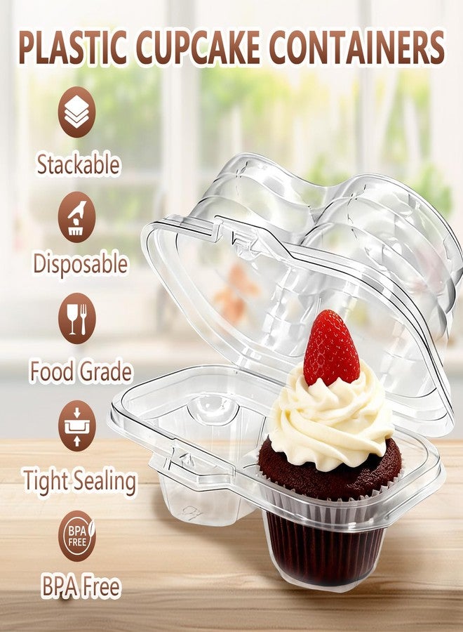Slomg 50 Pack Plastic Cupcake Containers with Lids, Disposable 2 Count Clear Cupcake Boxes Holders Carrier, Cake Storage Packaging to Go Muffin Containers for Dessert Donuts Wedding Birthday Party - Image 3