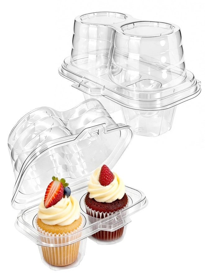 Slomg 50 Pack Plastic Cupcake Containers with Lids, Disposable 2 Count Clear Cupcake Boxes Holders Carrier, Cake Storage Packaging to Go Muffin Containers for Dessert Donuts Wedding Birthday Party - Image 1
