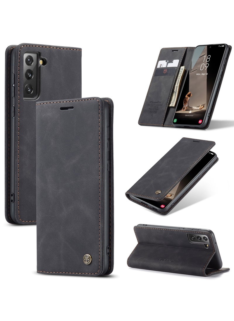 CaseMe CaseMe Samsung Galaxy S21FE Case Wallet, for Samsung Galaxy S21FE Wallet Case Book Folding Flip Folio Case with Magnetic Kickstand Card Slots Protective Cover - Black  - Image 1