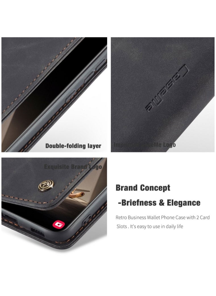 CaseMe CaseMe Samsung Galaxy S21FE Case Wallet, for Samsung Galaxy S21FE Wallet Case Book Folding Flip Folio Case with Magnetic Kickstand Card Slots Protective Cover - Black  - Image 4