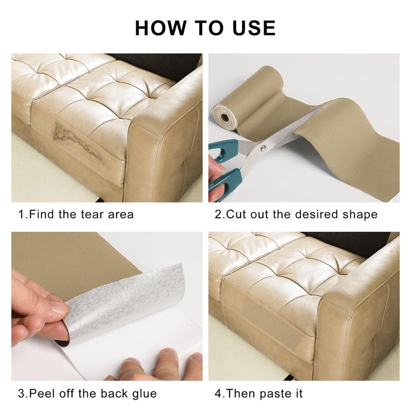 YAFLC Leather Repair Patch for Furniture, 4" x 63" Self Adhesive Leather Repair Kit Vinyl Repair Tape for Car Seat Sofa Jackets Couches Chair Medium Beige - Image 5
