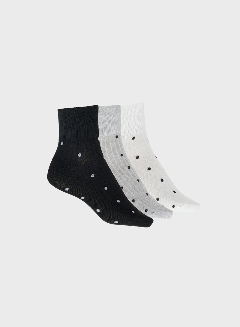 جينجر 3PK Polka Dot Ankle Socks