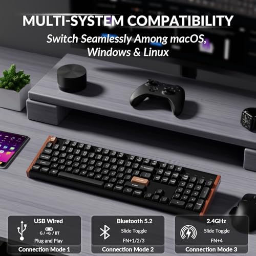 Keychron K10 HE Hall Effect Keyboard Gateron DoubleRail Magnetic Nebula Switch FullSize TriMode Wireless Keyboard with Rapid Trigger Adjustable Actuation RGB Aluminum Wood Frame - Image 3