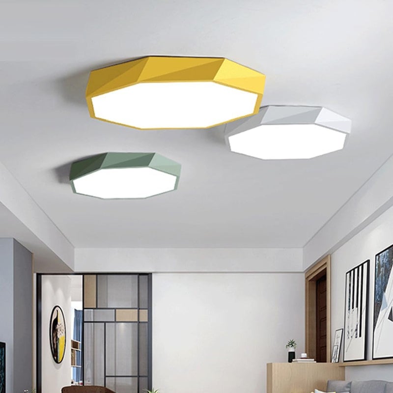 Polygon LED Ceiling Light Fixture - Tri-Tone Flush Mount Lamp for Living Room, Kitchen, and Dining Room - Eye Protection & Stylish Design(Pink,40cm) - Image 5