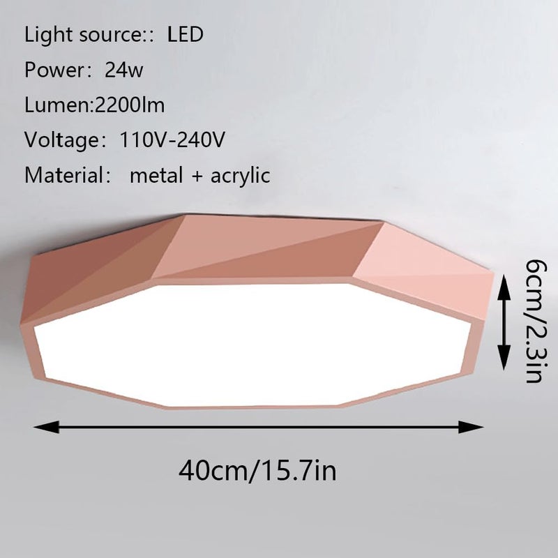 Polygon LED Ceiling Light Fixture - Tri-Tone Flush Mount Lamp for Living Room, Kitchen, and Dining Room - Eye Protection & Stylish Design(Pink,40cm) - Image 2