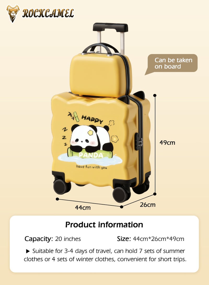 ROCKCAMEL 2PCS Kids Ride-On Suitcase, 20 Inch Carry-On Luggage with Cup Holder, Smooth Silent Wheels, Telescopic Handle, U-Shaped Seat, Password Lock, Unique Design, ABS Hardshell Case for Airport School (Orange) - Image 5