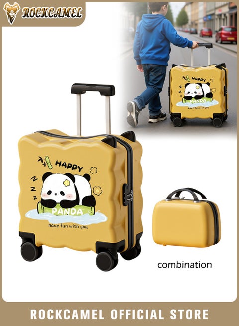 2PCS Kids Ride-On Suitcase, 20 Inch Carry-On Luggage with Cup Holder, Smooth Silent Wheels, Telescopic Handle, U-Shaped Seat, Password Lock, Unique Design, ABS Hardshell Case for Airport School (Orange)