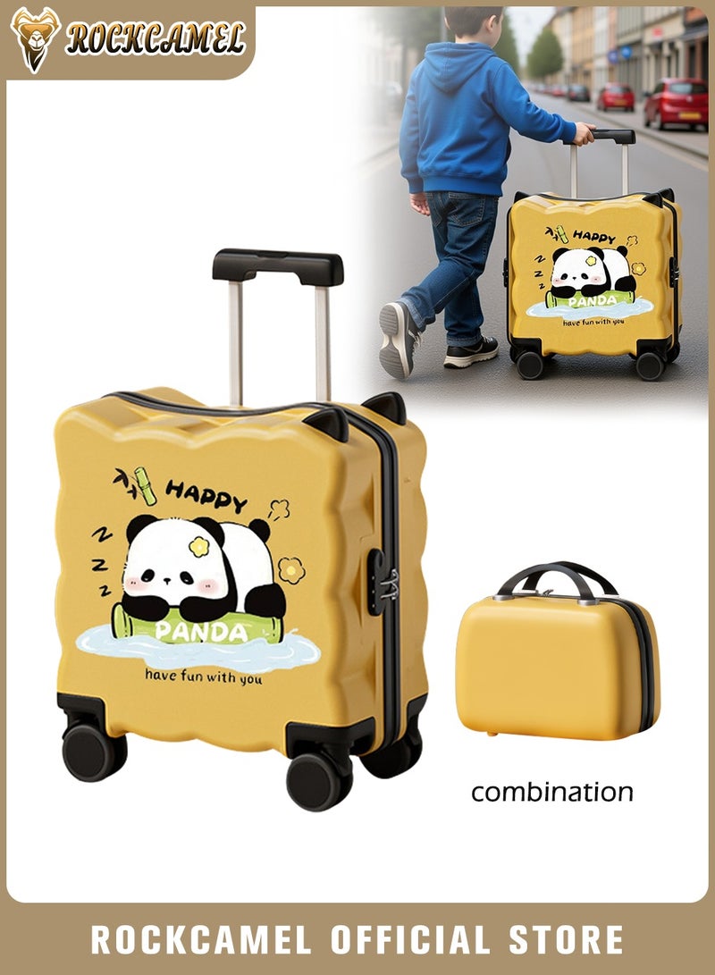 ROCKCAMEL 2PCS Kids Ride-On Suitcase, 20 Inch Carry-On Luggage with Cup Holder, Smooth Silent Wheels, Telescopic Handle, U-Shaped Seat, Password Lock, Unique Design, ABS Hardshell Case for Airport School (Orange) - Image 1