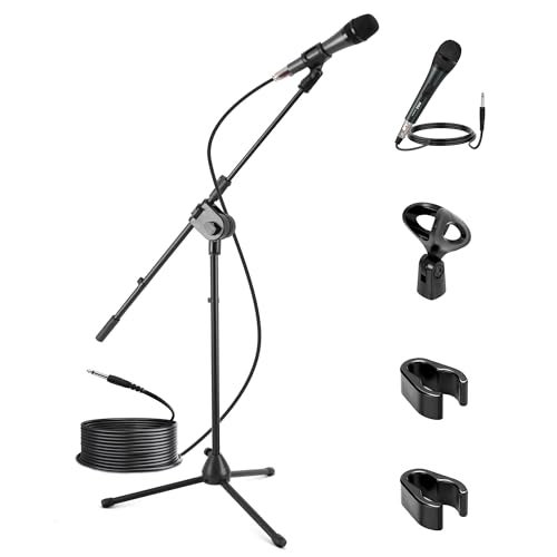 Pyle Dynamic Microphone and Tripod StandHeight Adjustable from 26 to 51 Telescoping Boom Arm Mic Length 748 Inch wAcoustic Pop FilterIncludes 15 ft XLR Cable PMKSM20 Black