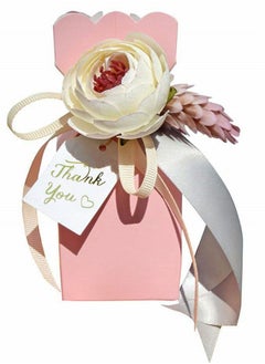 Excefore Favor Boxes, 20Pcs DIY Wedding Favors Candy Boxes with Ribbon and Flower for Wedding, Birthday Party, Engagement, Bridal Shower Princess Pink  - Image 1