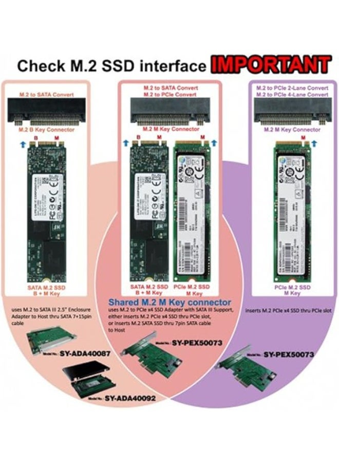 2.5" SATA III to M.2 B-Key SATA SSD Adapter – Aluminum Enclosure for 2230/2242/2260/2280 M.2 SSDs – Model SY-ADA40092  - Image 4