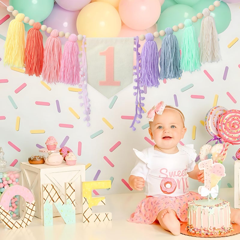 Ereniko Boho Macaron Handmade Extended 1st Birthday High Chair Banner Wild One First Highchair Banner for Baby Girls Wood Bead Tassel Garland 1 Birthday Party Decorations Photo Props 6 - Image 5