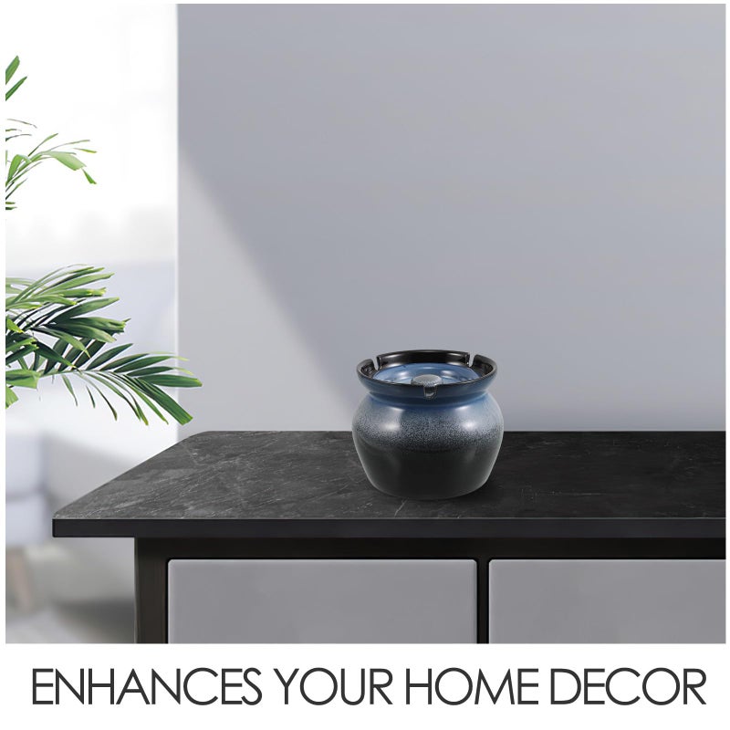 Gradient Blue Ceramic Ashtray with Lid Windproof Portable for Indoor Outdoor Patio - Image 4