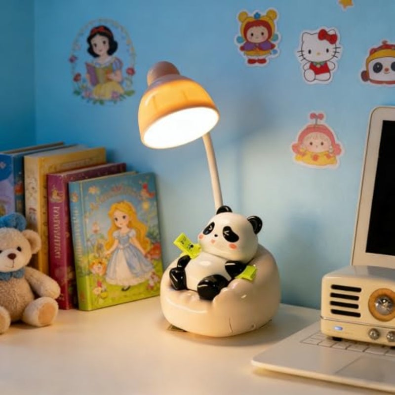 Cute Panda Night Light with Phone Stand and Storage, Rechargeable Bedside Lamp, 3-Level Touch Control Adjustable, LED Desk Lamp with USB for Bedroom Study Room, Boys Girls Gift - Image 2