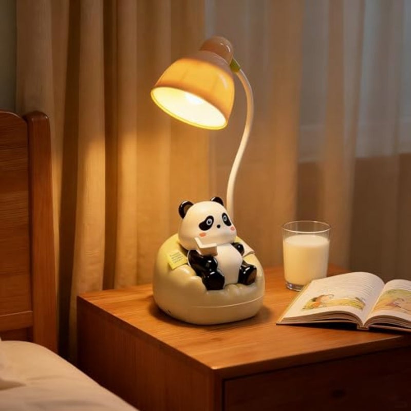 Cute Panda Night Light with Phone Stand and Storage, Rechargeable Bedside Lamp, 3-Level Touch Control Adjustable, LED Desk Lamp with USB for Bedroom Study Room, Boys Girls Gift - Image 1
