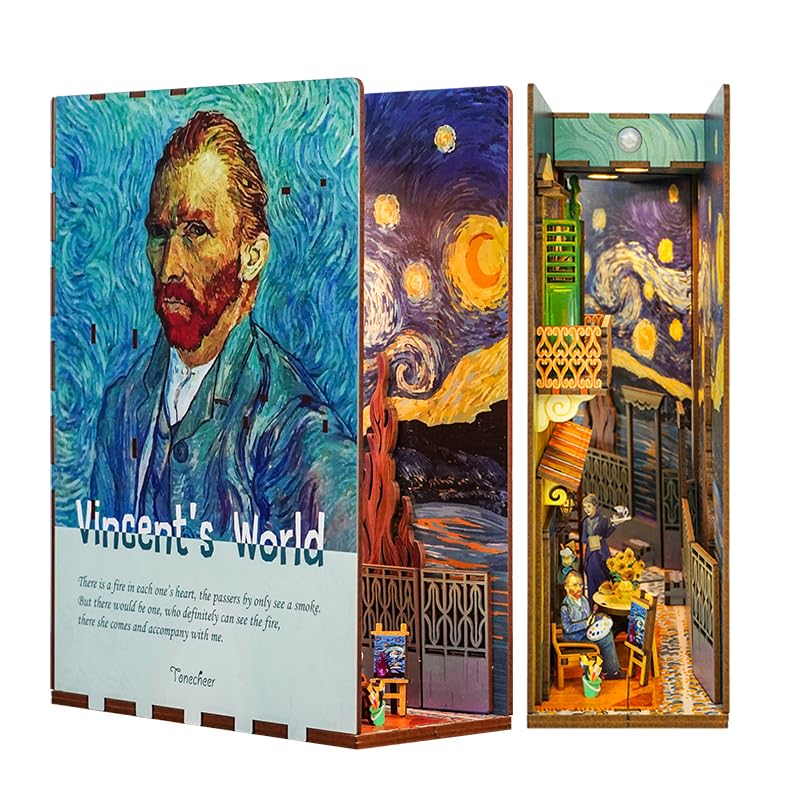 Tonecheer DIY Book Nook Kit for Adults3D Wooden Puzzle Bookend Bookshelf Insert Library Decor Booknook Miniature House Kit with Body Motion Sensor LED Light Vincents World - Image 1