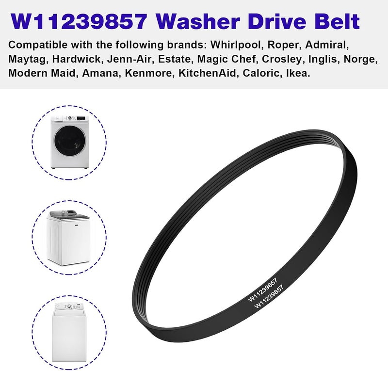 JIOTAR W11239857 Washer Drive Belt Replacement Whirlpool Amana Top Load Clothes Washing Machine AP6333320, 4845287, PS12578772, W10808317-21.9" Long,5 Rib - Image 2